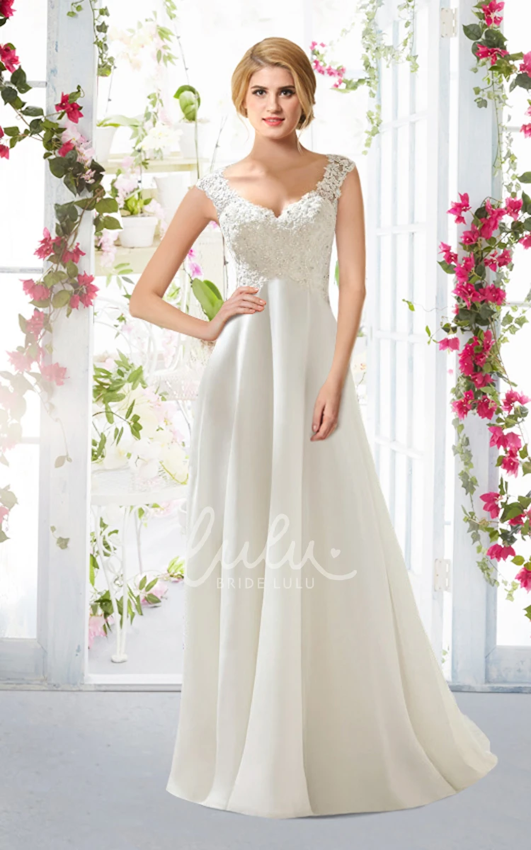 Lace Bodice A-Line Satin Country Wedding Dress Flowy & Rustic