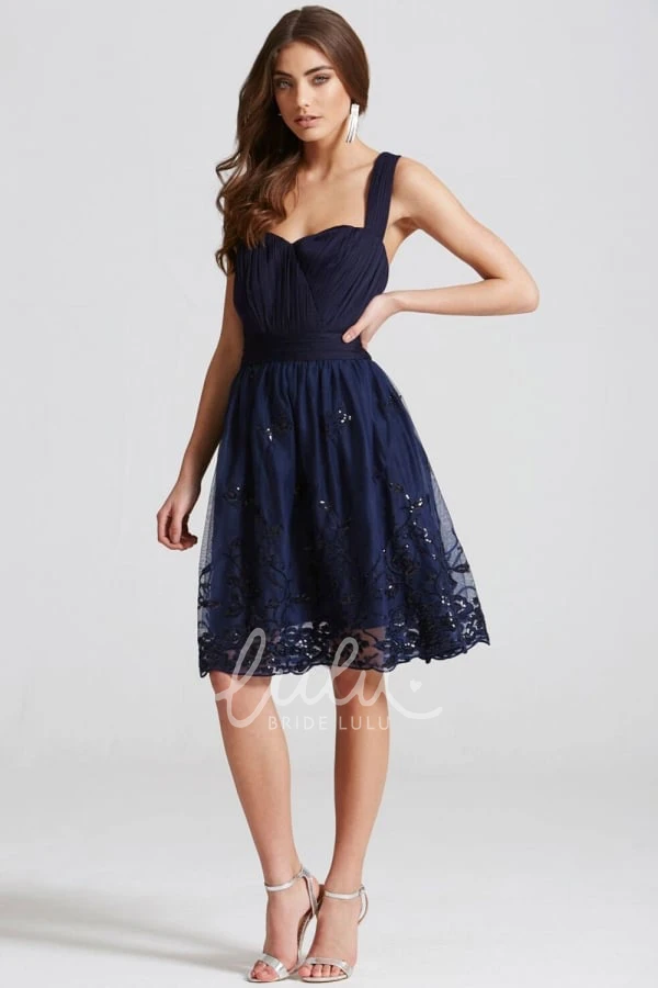 Strapped Tulle Bridesmaid Dress with Sleeveless Design and Applique Detail