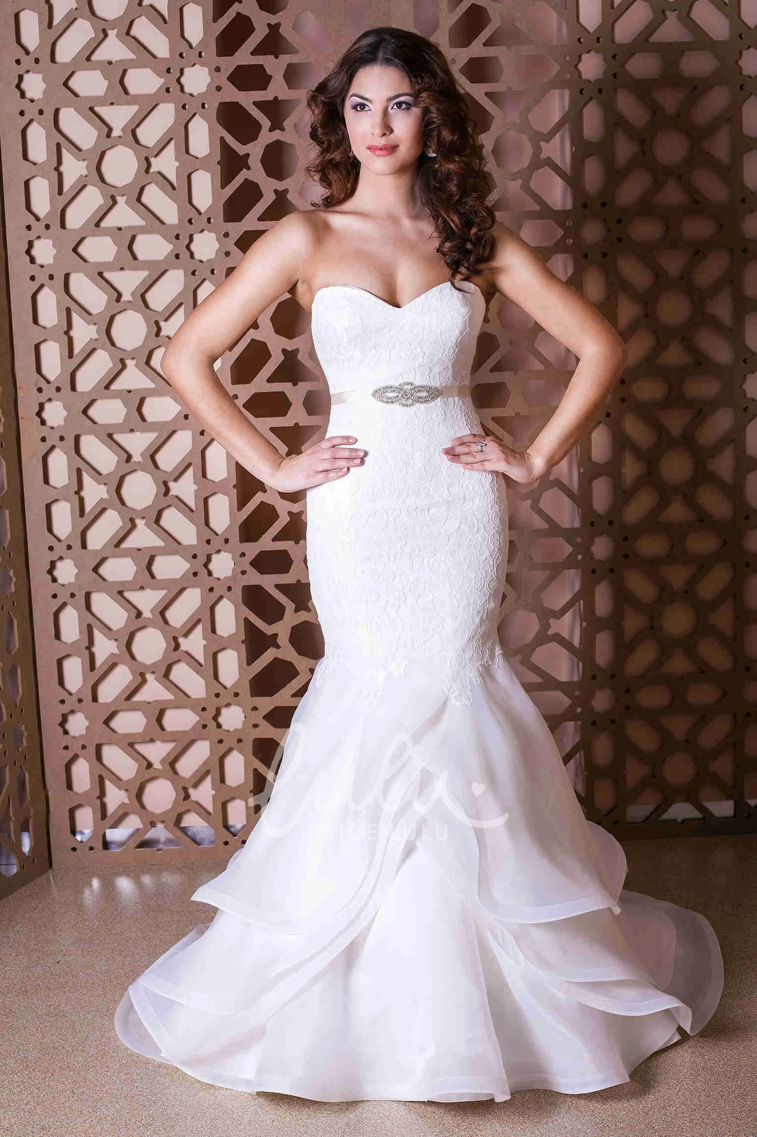 Organza & Lace Mermaid Wedding Dress Sweetheart Neckline with Broach