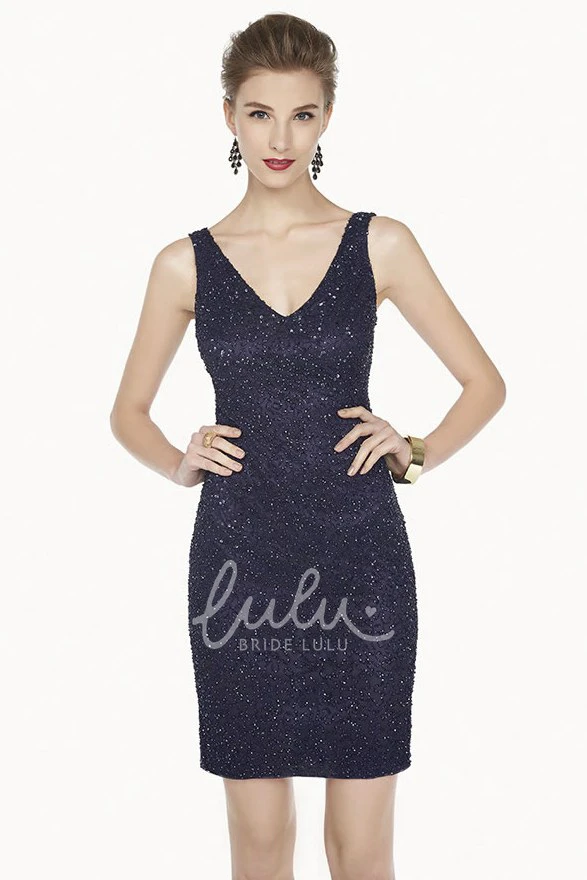 V Neck Sheath Prom Dress with Allover Beadings and Straps Modern and Chic Formal Dress