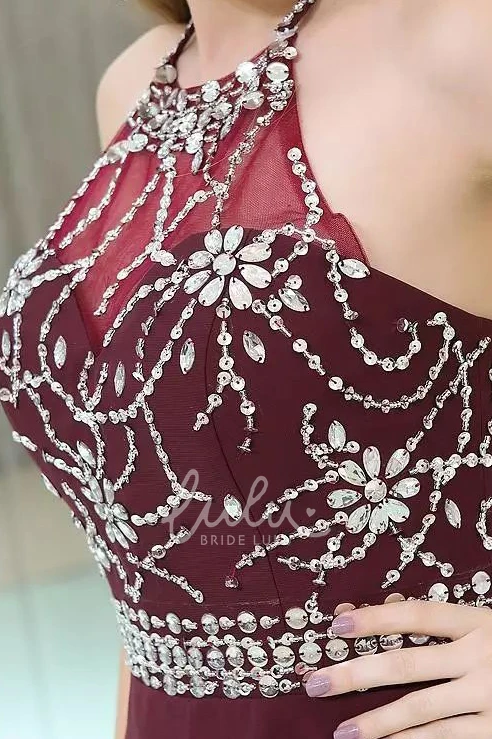 Halter Neckline Chiffon Homecoming Dress with A-line Silhouette and Beading