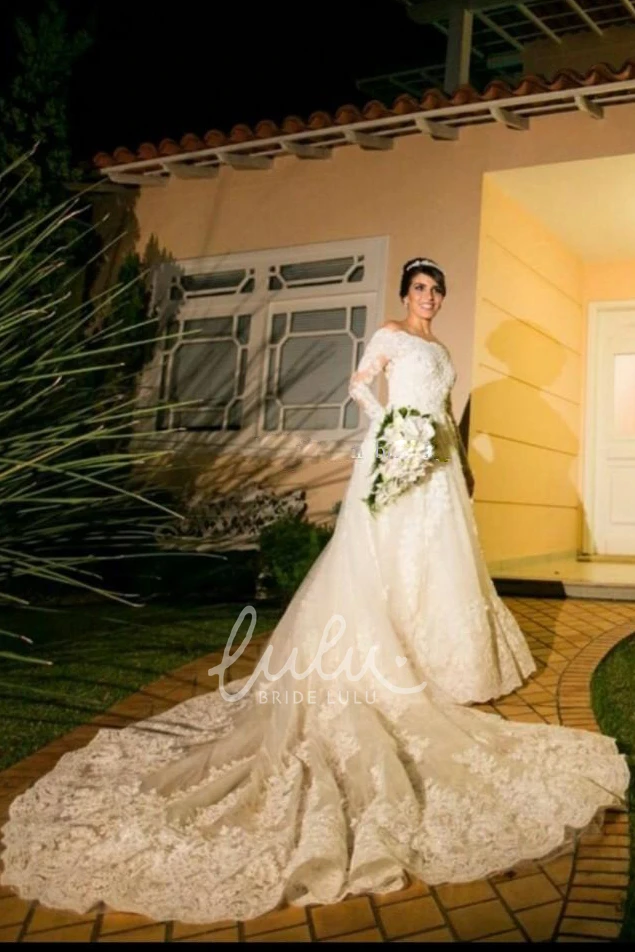 Off-the-shoulder Lace Tulle Wedding Dress Ball Gown Style