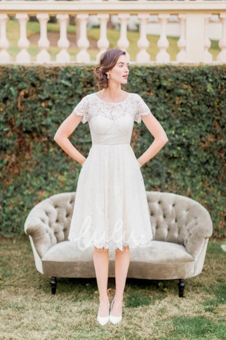 Short-Sleeve Lace Wedding Dress with Scoop-Neck and Keyhole A-Line Beauty