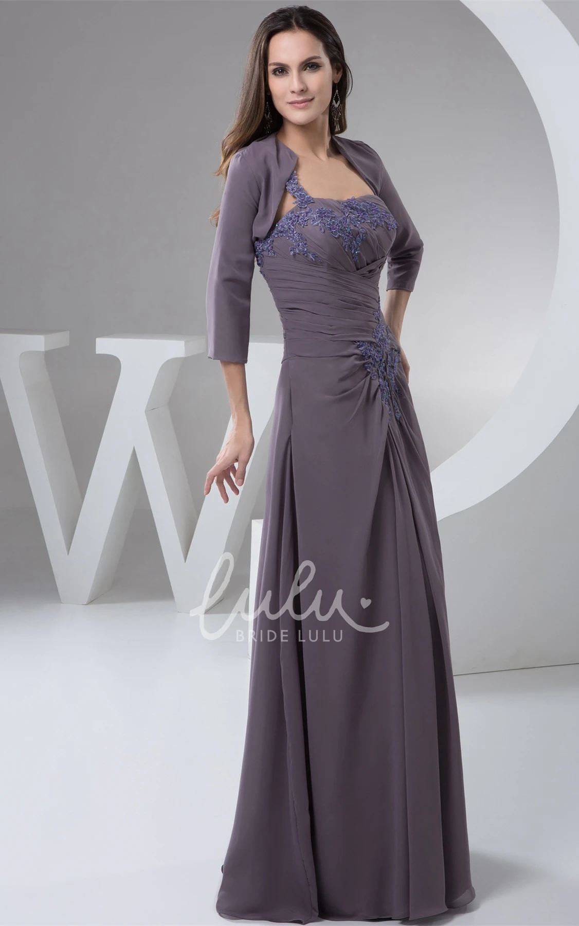 Chiffon Sheath Formal Dress with Appliques and Bolero Elegant and Flowy