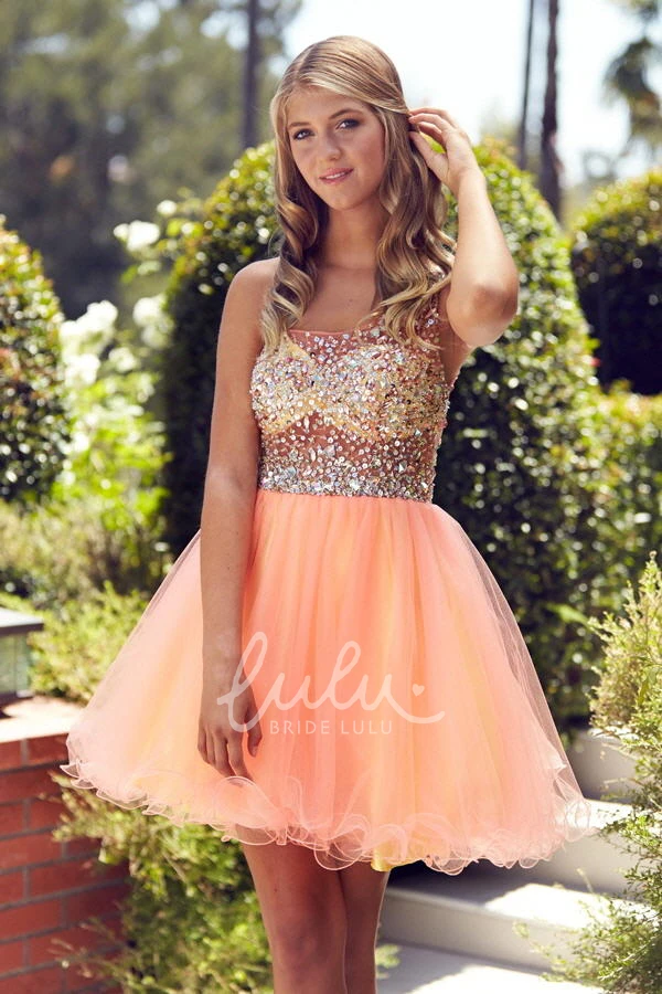 Colorful A-Line Tulle Formal Dress with Beading and Sleeveless Straps