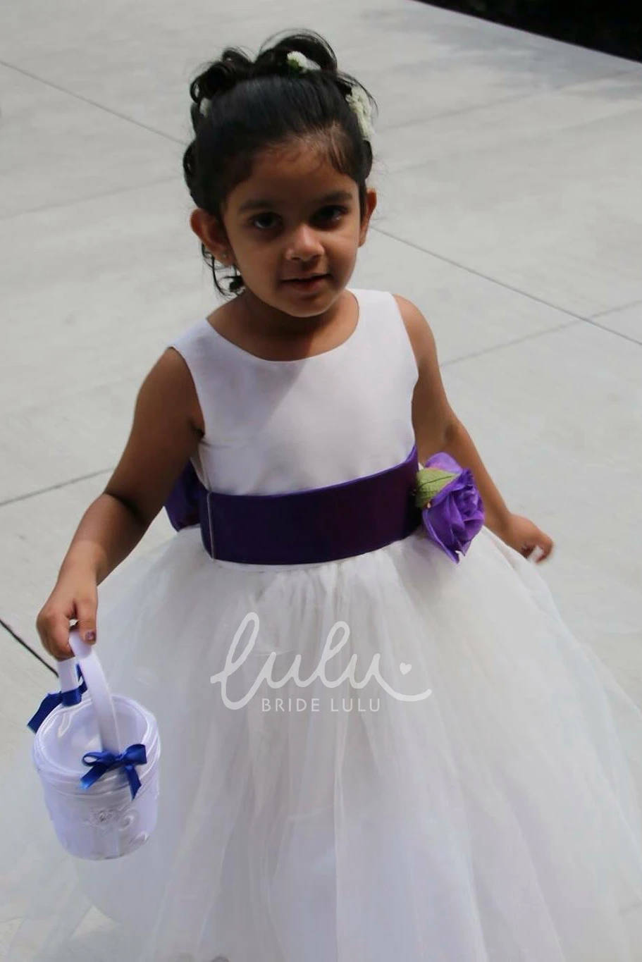 Flower Girl Tea-Length Tulle Dress with Tiered Skirt