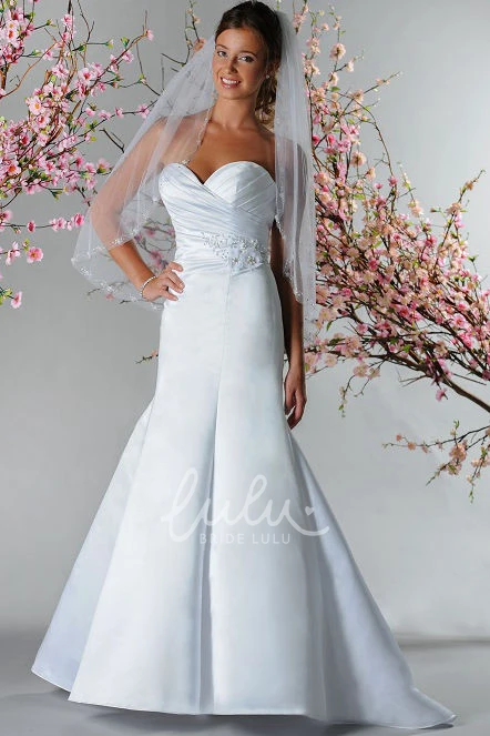 Mermaid Satin Bridal Gown with Flowers Pearls and Sweetheart Top