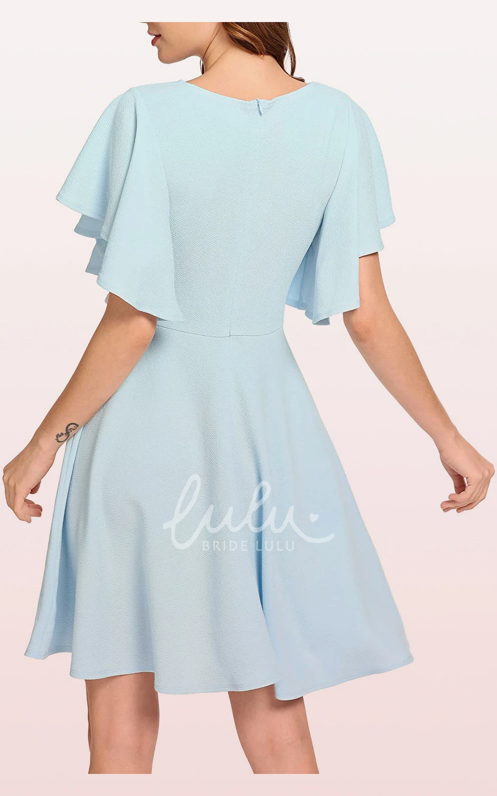 Jersey A-Line Dress Short Sleeve Modest Elegant Pleated Zipper