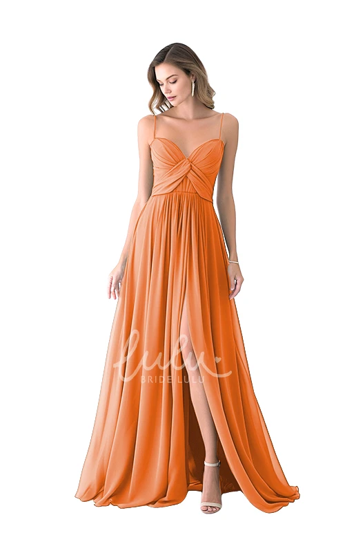 Casual Spaghetti Satin Bridesmaid Dress A-Line Split Front Flowy