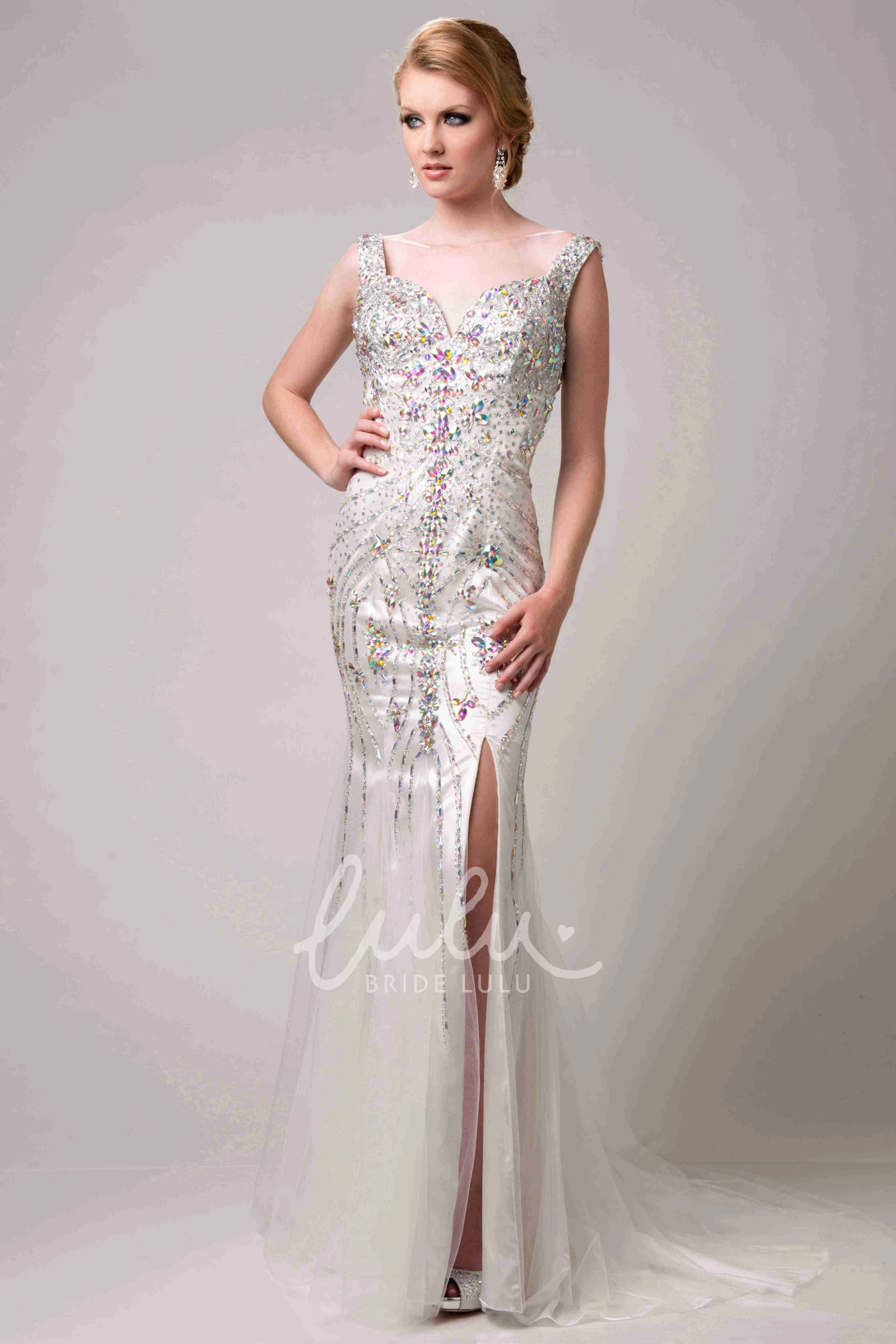 Polychrome Rhinestone Side Slit Column Prom Dress Modern Evening Wear