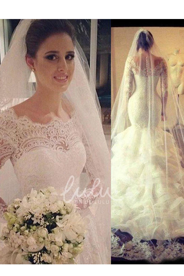 Lace Scoop Neck Mermaid Wedding Dress with Tulle Skirt Classy Bridal Gown