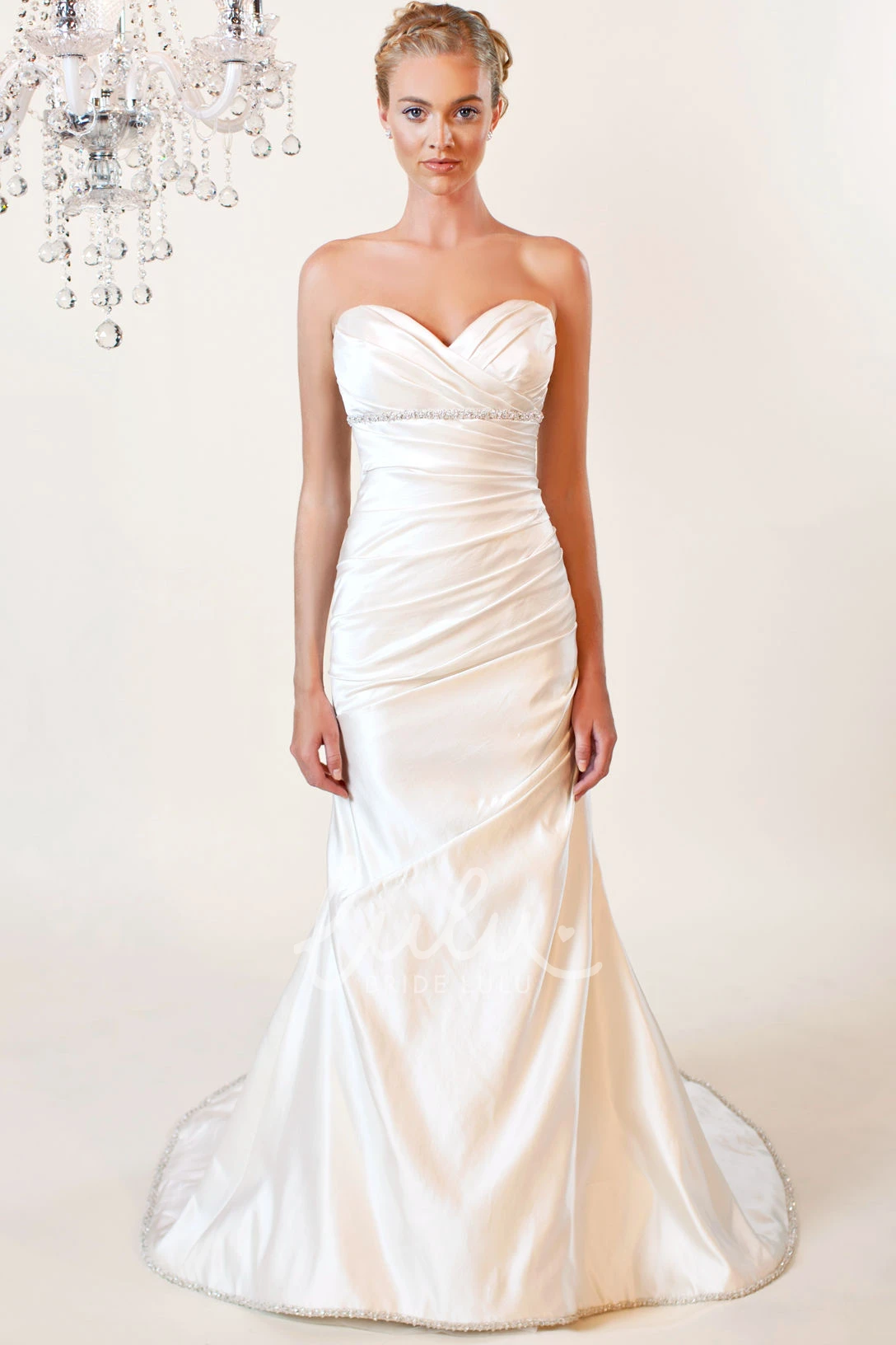 Trumpet Jeweled Taffeta Wedding Dress with Criss Cross and V Back Modern Floor-Length Bridal Gown