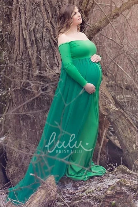 A-line Chiffon Off-shoulder Maternity Bridesmaid Dress with Long Sleeves