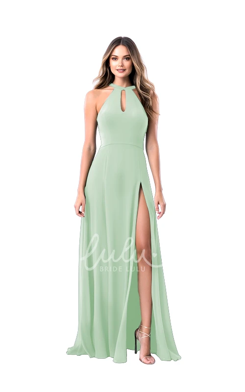 Ethereal Halter Chiffon Bridesmaid Dress A-Line Split Front Unique