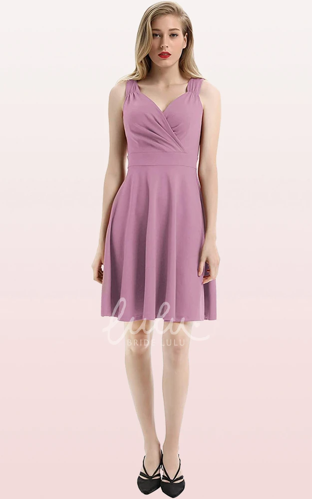 Sleeveless A Line Jersey V-neck Cocktail Dress with Ruffles Casual Prom Dress
