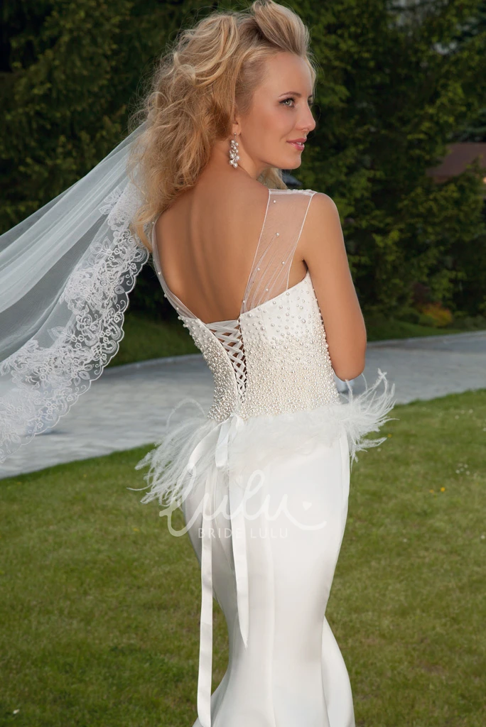 Beaded Jersey Wedding Dress with Lace-Up Jewel Floor-Length