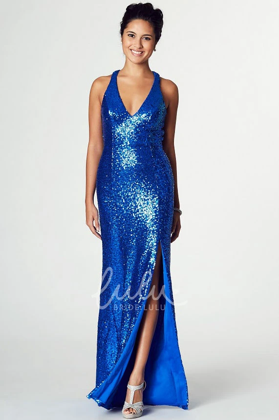 Split-Front Sequin V-Neck Sleeveless Prom Dress Modern Women's Formal Dress