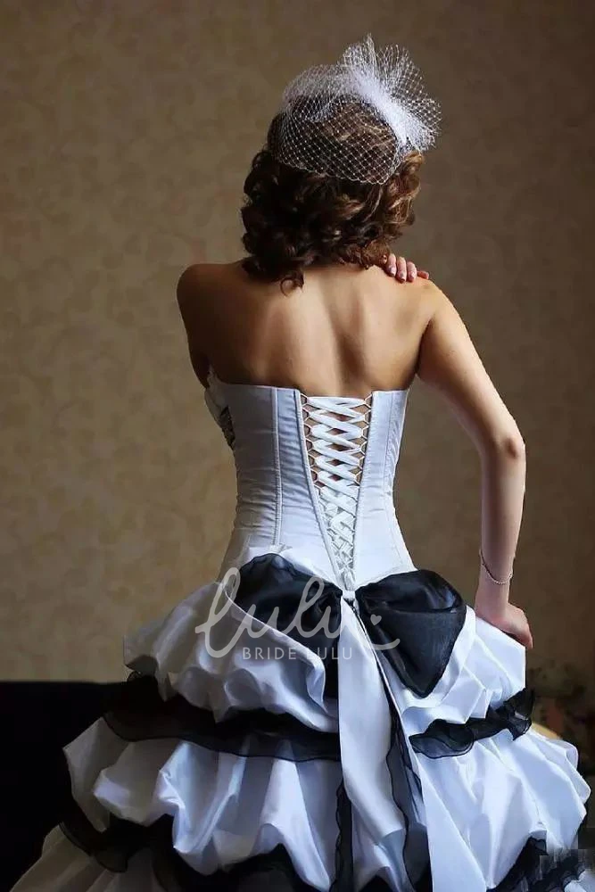 Strapless Taffeta High-Low Wedding Dress with Appliques and Ruffles Sleeveless A-Line