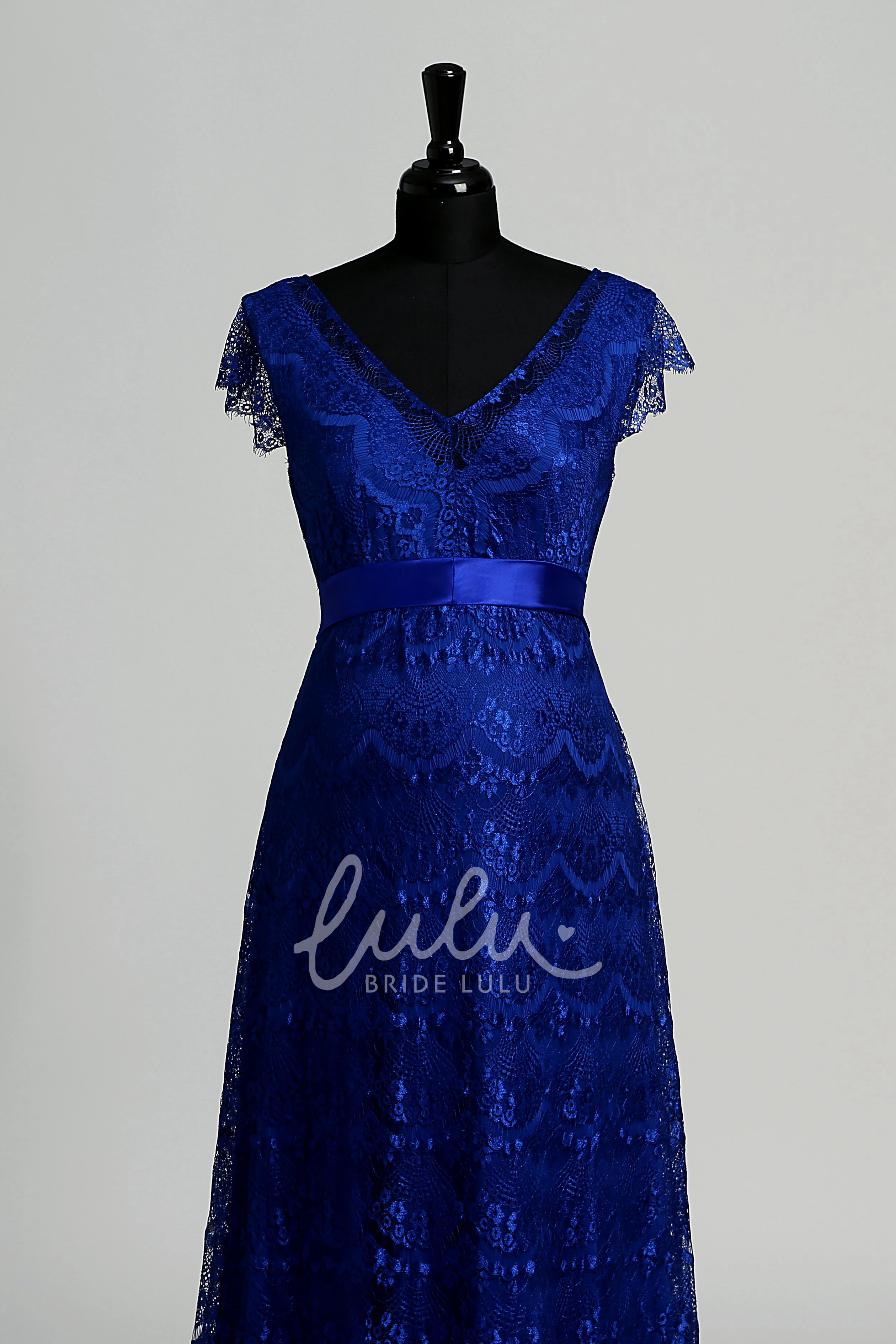 Maternity Lace A-line Dress with Cap Sleeves and V-neckline