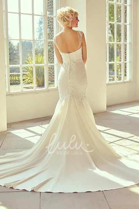 Sweetheart Beaded Chiffon Wedding Dress with Cap-Sleeves Floor-Length Bridal Gown
