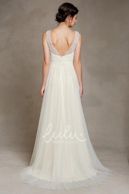 A-Line Tulle Wedding Dress with Embroidery and Pleats