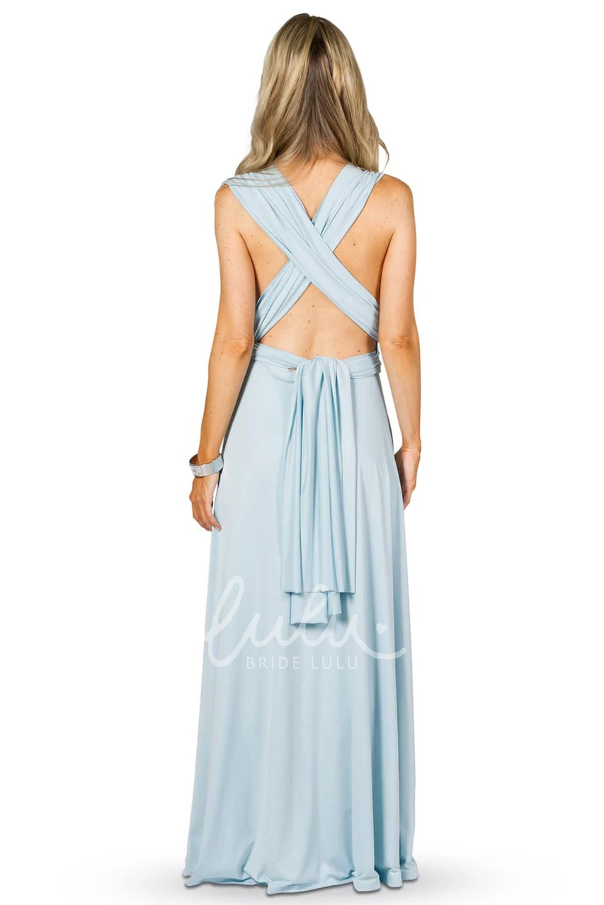 Sleeveless V-Neck Chiffon Bridesmaid Dress with Ribbon and Straps Elegant Convertible Style