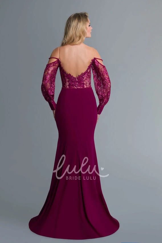 Off-Shoulder Balloon Sleeve Lace Sheath Formal Dress