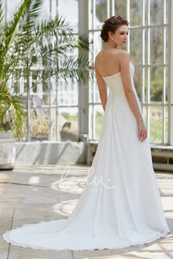Beaded A-Line Satin Wedding Dress with Corset Back and Side Draping Floor-Length
