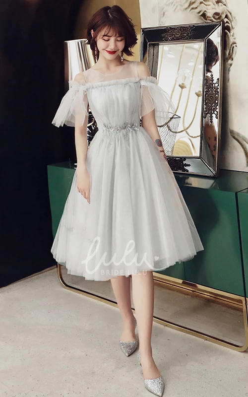 Off-shoulder Tulle A-line Prom Formal Dress with Appliques Elegant Formal Dress