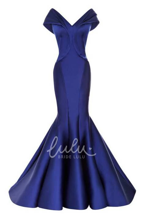 Satin Mermaid Formal Dress with Cap Sleeves and V-Neckline