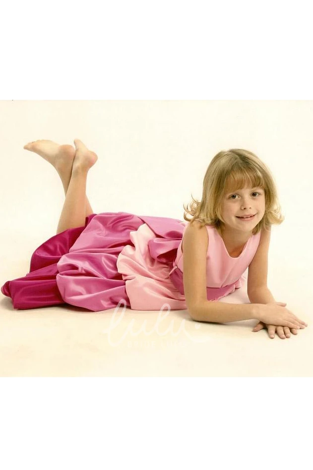 Tiered Satin Sleeveless Tea-Length Flower Girl Dress Classy Bridesmaid Dress