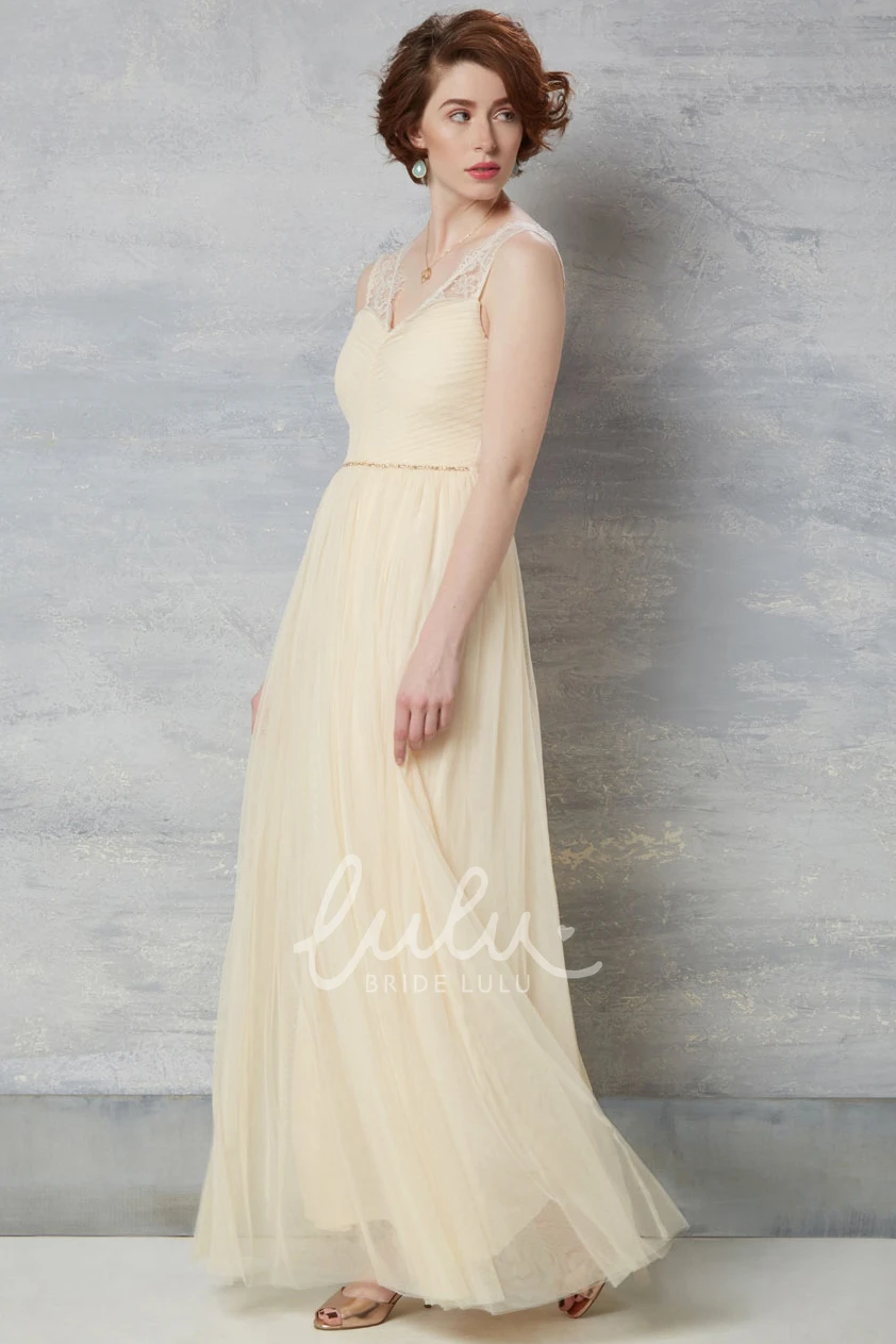 Ruched Chiffon Wedding Dress with Lace and Pleats Floor-Length Bridal Dress