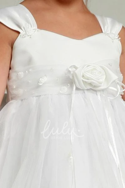 Tiered Tulle Satin Floral Tea-Length Girl Dress