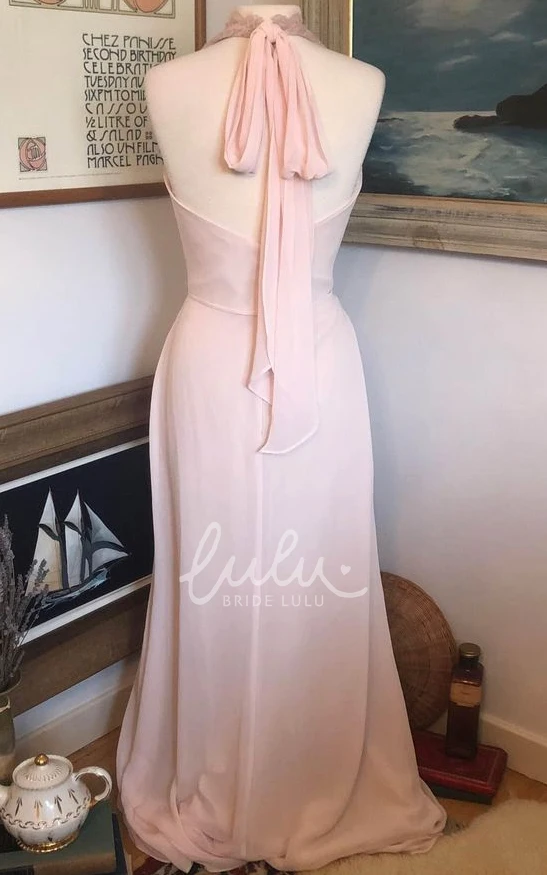 Halter Neckline Chiffon A-Line Guest Dress with Open Back Adorable and Classy