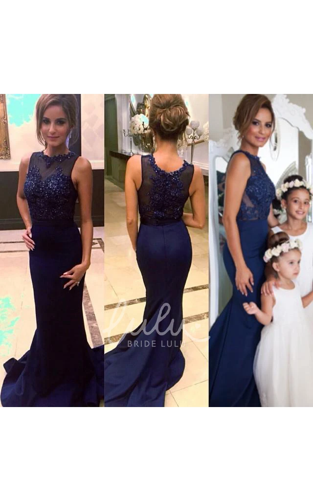 Illusion Mermaid Evening Dress with Beadings Sleeveless Sweep Train