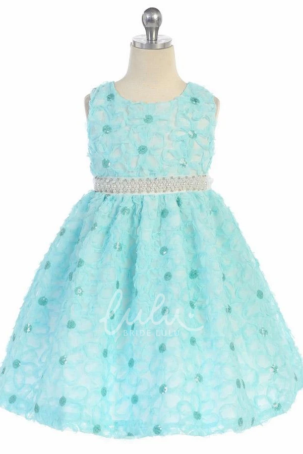 Beaded Sequin Flower Girl Dress Tea-Length