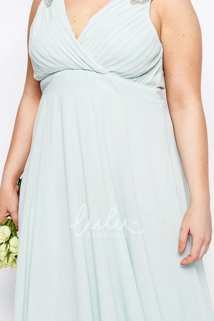 Knee-Length Chiffon Bridesmaid Dress with Beading and Pleats A-Line V-Neck Sleeveless