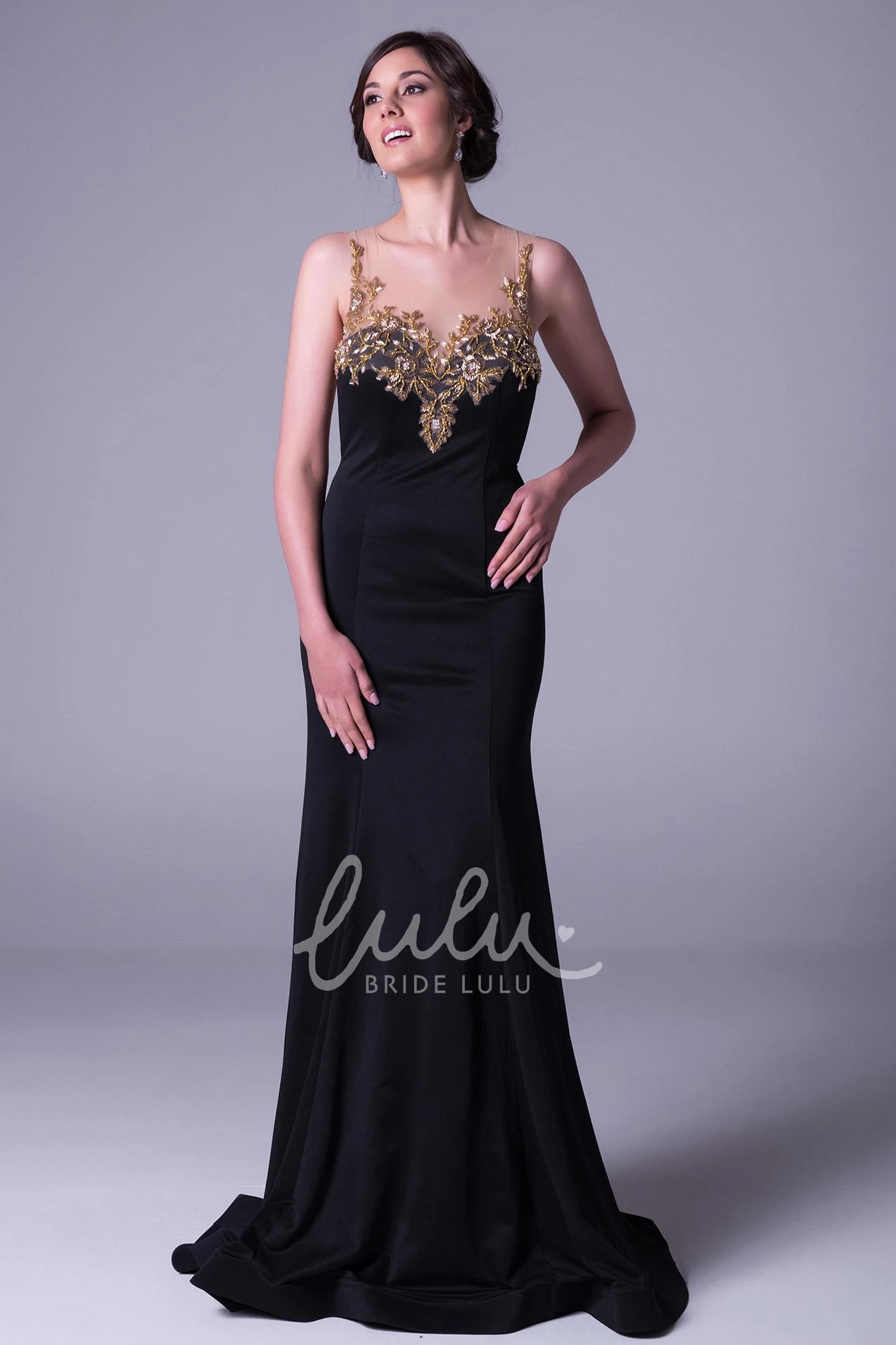 Beaded Chiffon Scoop Prom Dress Long Flowy Sweep Train