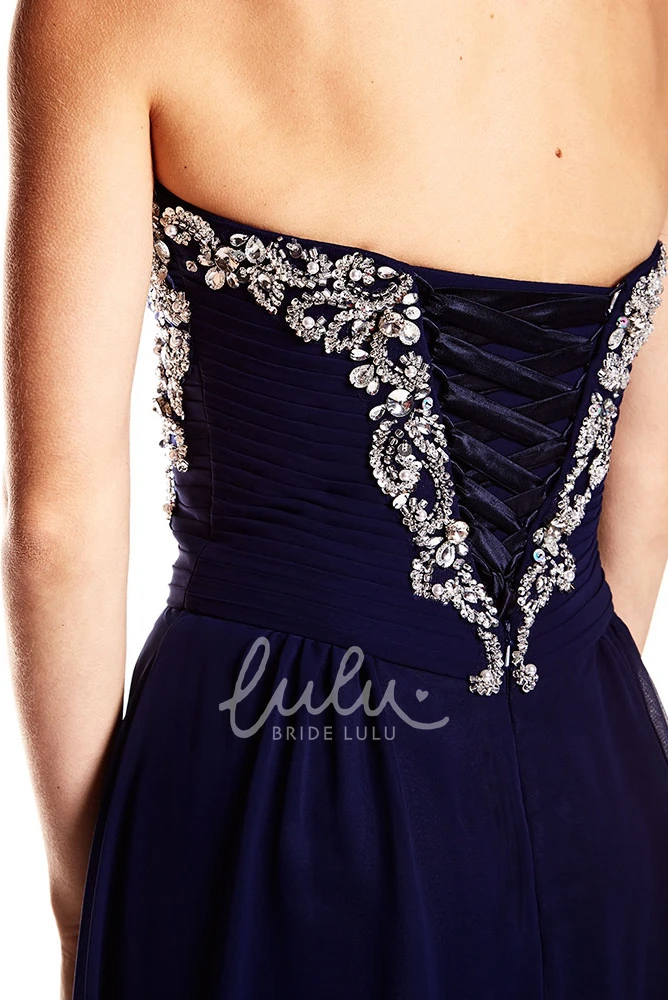 A-Line Beaded Chiffon Prom Dress Sweetheart Maxi Sweep Train Women's Formal