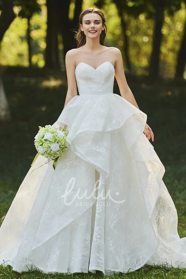 Cascading Ruffles Bridal Ball Gown Lace Sweetheart Sleeveless Open Back Cascading Ruffles Bridal Ball Gown