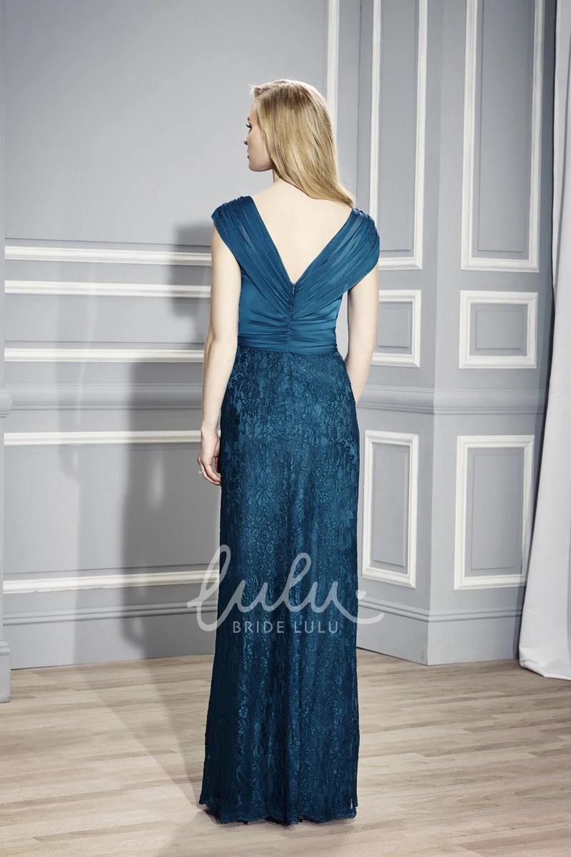 Sheath Lace Floor-Length Formal Bridesmaid Dress with V-Neck and Ruching