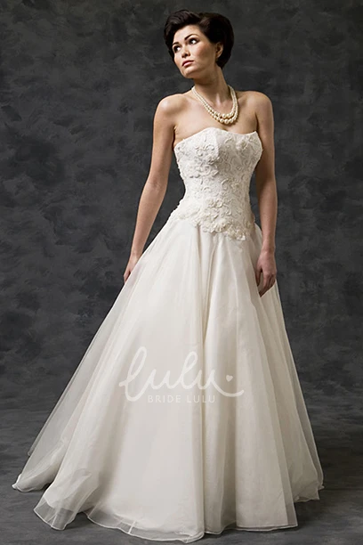 Strapless Tulle&Satin Wedding Dress with Watteau Train A-Line