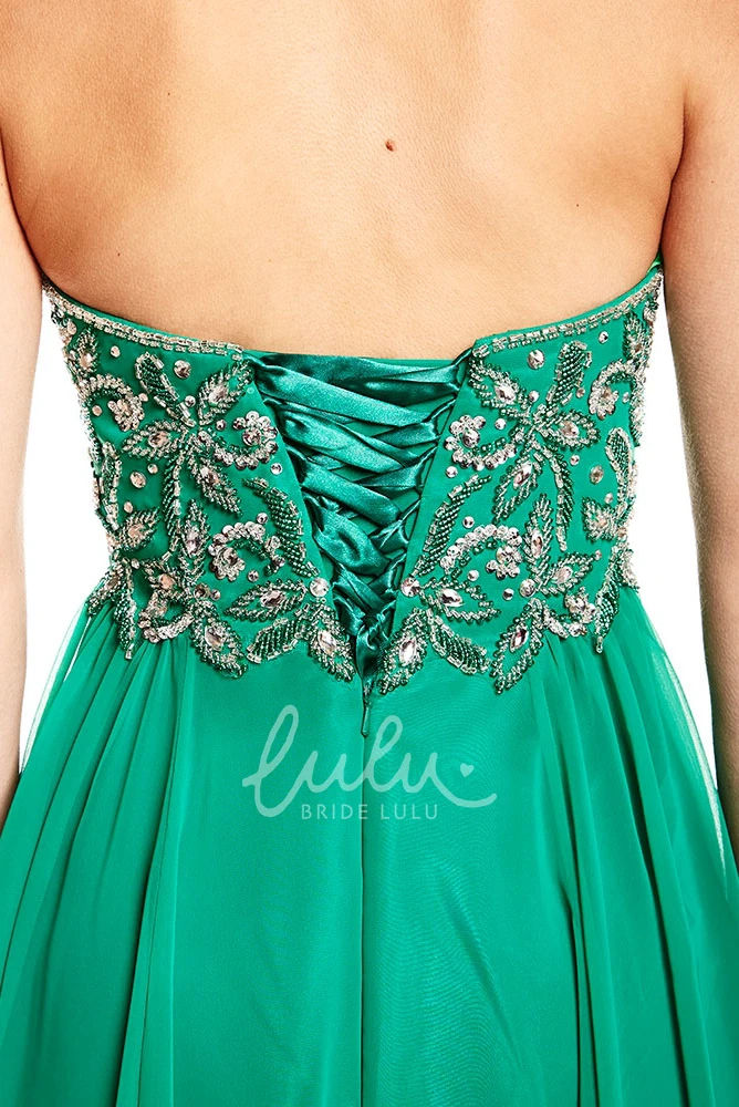 Chiffon Prom Dress with Beaded Strapless Design and Lace-Up Back