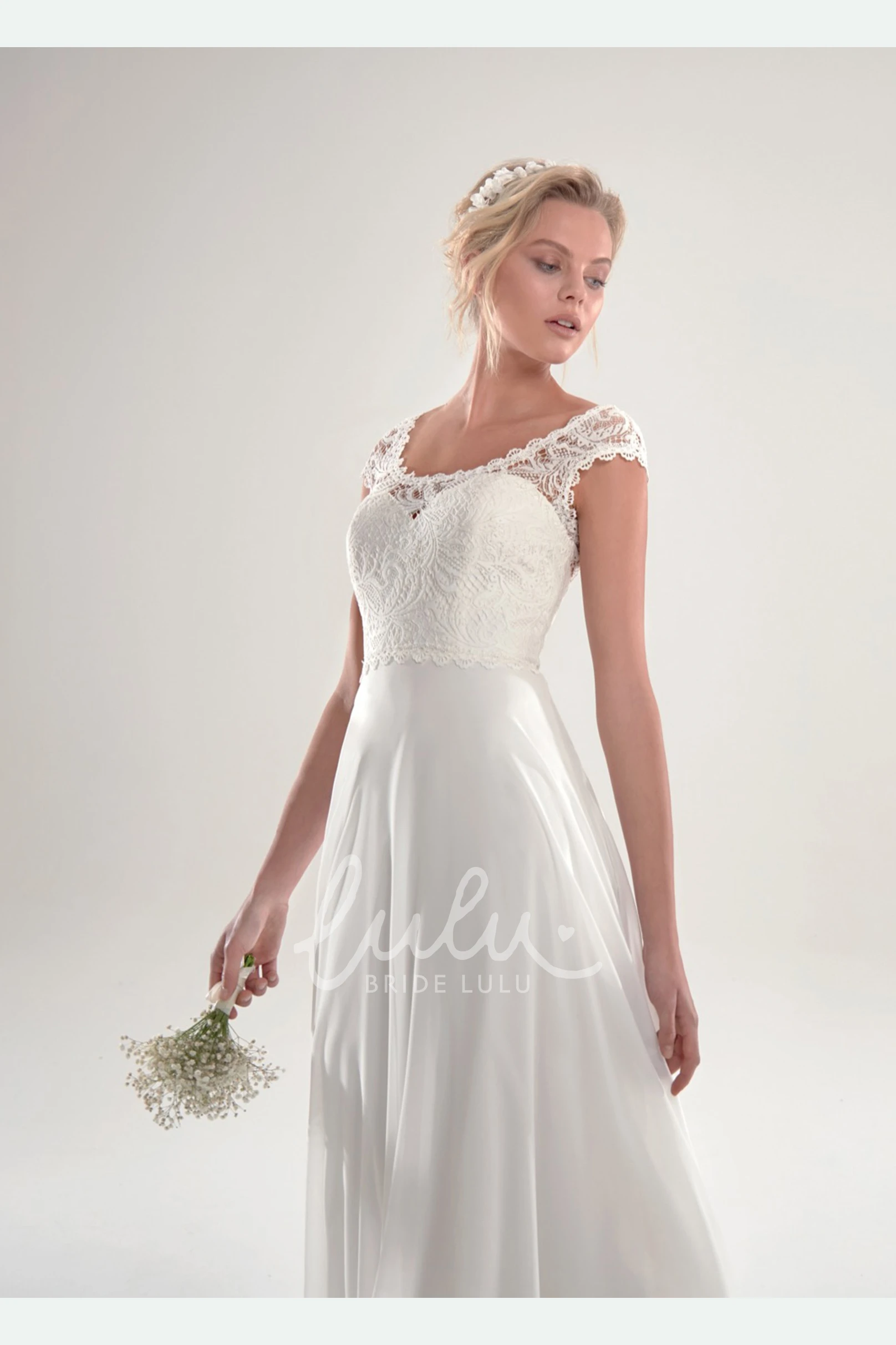 Short Sleeve Chiffon Wedding Dress with Chapel Train Gorgeous