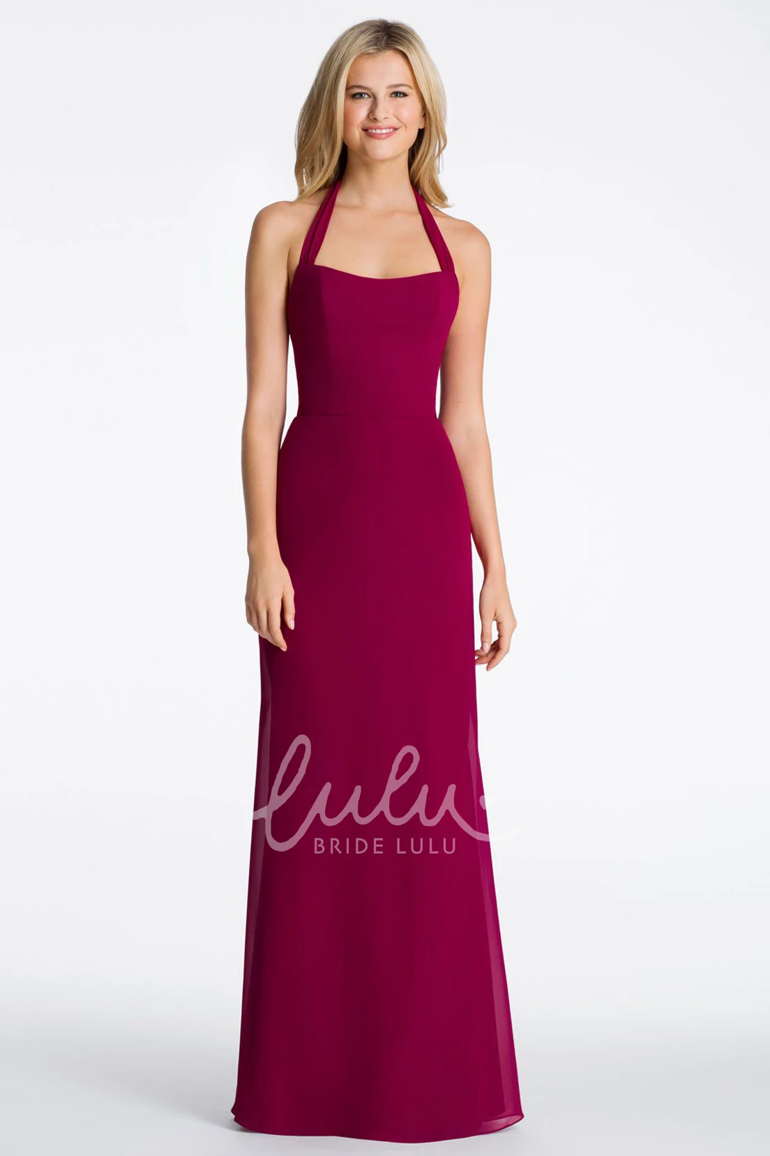 Sleeveless Chiffon Halter Bridesmaid Dress with Straps Elegant Bridesmaid Dress