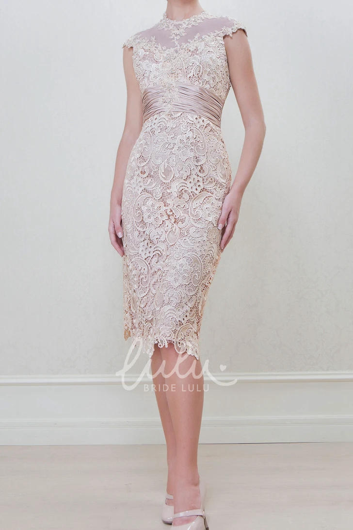 Lace Appliqued High Neck Knee-Length Mother Of The Bride Pencil Dress