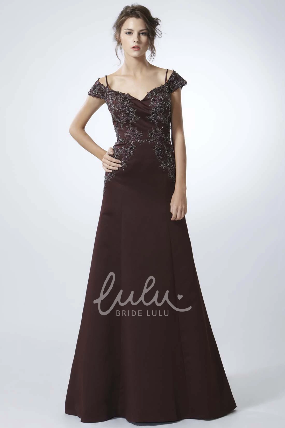 A-Line Floor-Length Chiffon Prom Dress with Appliques and Low-V Back Classy Prom Dress