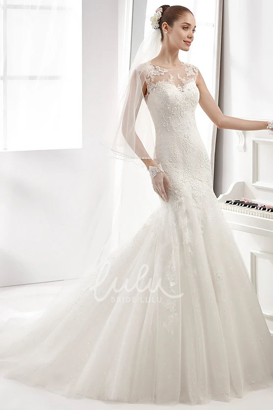 Lace Cap-Sleeve Mermaid Wedding Dress with Illusive Neckline