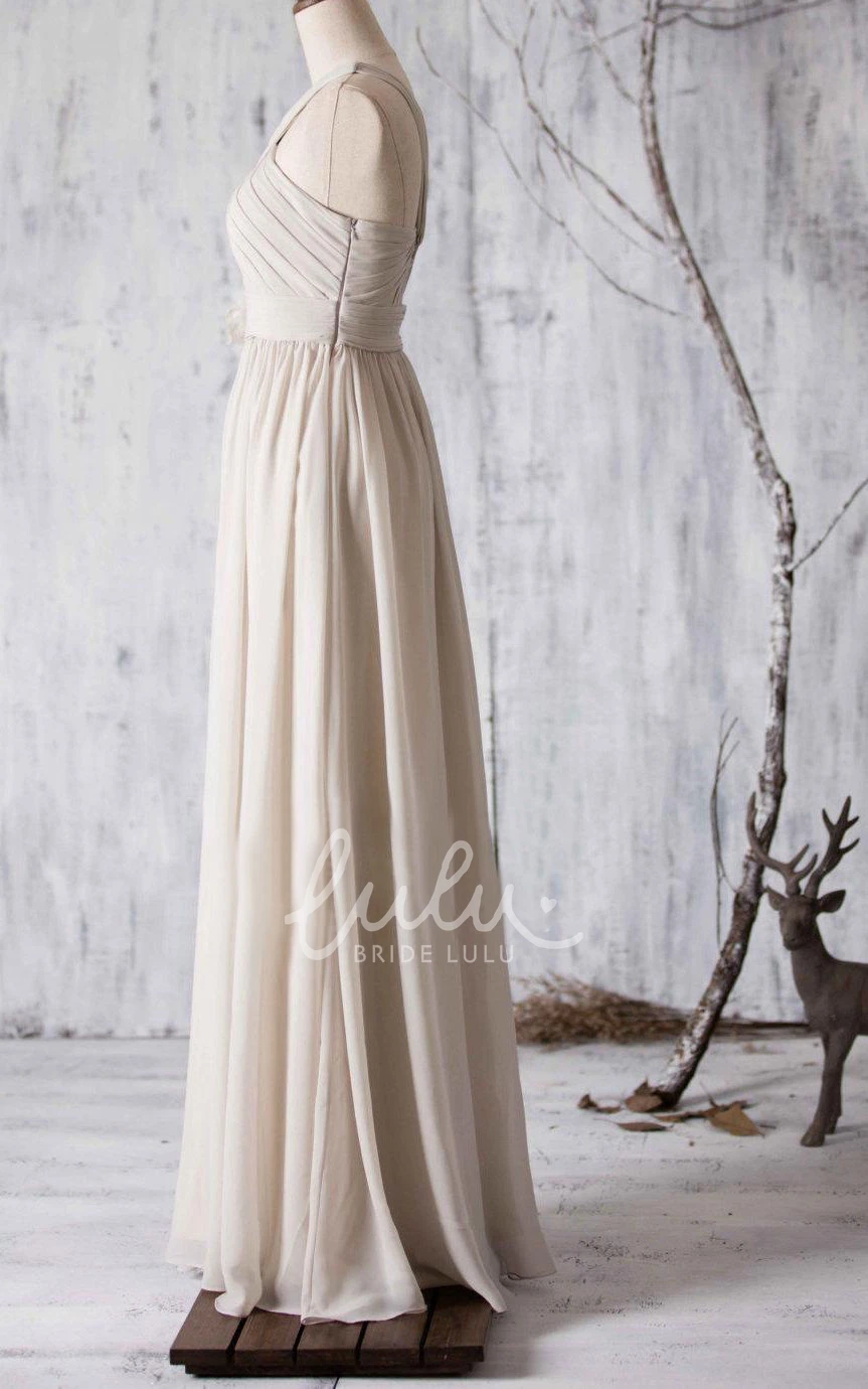 V-Back Pleated Chiffon Long Dress with Criss Cross Top