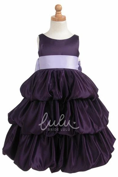 Sleeveless Satin Flower Girl Dress with Tiered Skirt
